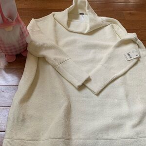 Free People Cream Cowl Neck Sweater with Textured Knit